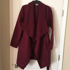 Burgundy Pea Coat with Belt